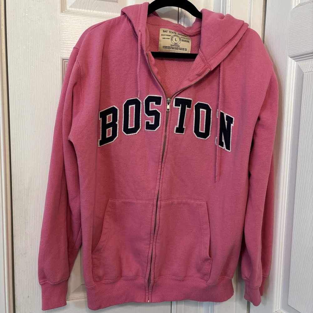 Bay State Apparel Boston Full Zip Hoodie Women Pink Heavy Weight Supersoft Sz L
